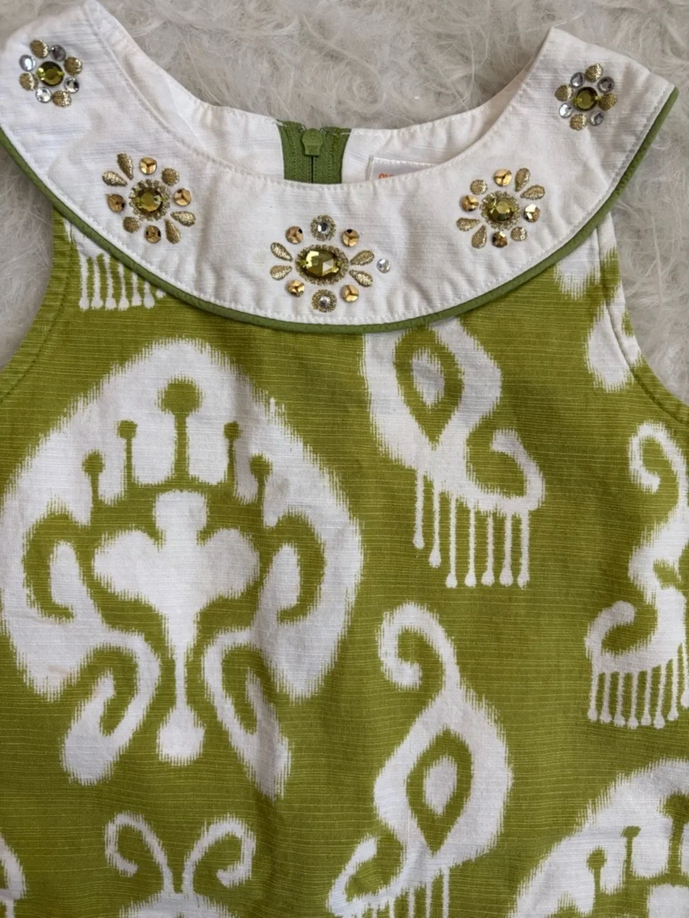 Gymboree Sleeveless Green Greek Isles Summer Dress with Jeweled Collar